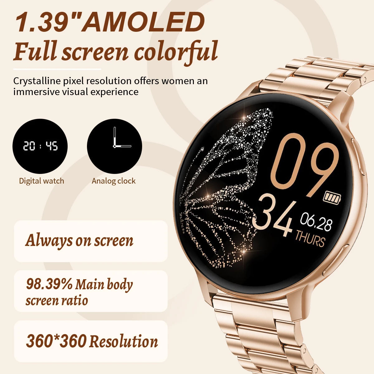 LIGE Reloj Inteligente Mujer Esfera Personalizada