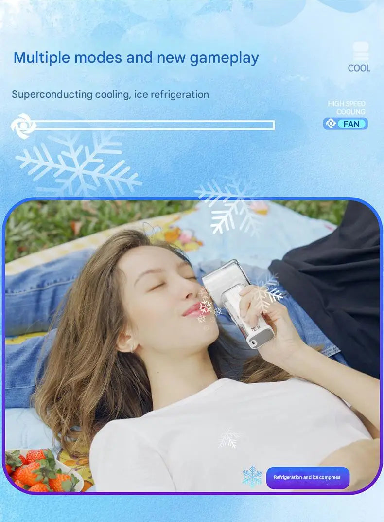 Ventilador de mano de alta velocidad, carga USB, pantalla digital inteligente, refrigeración, mecha transparente, ventilador pequeño turbo para exteriores