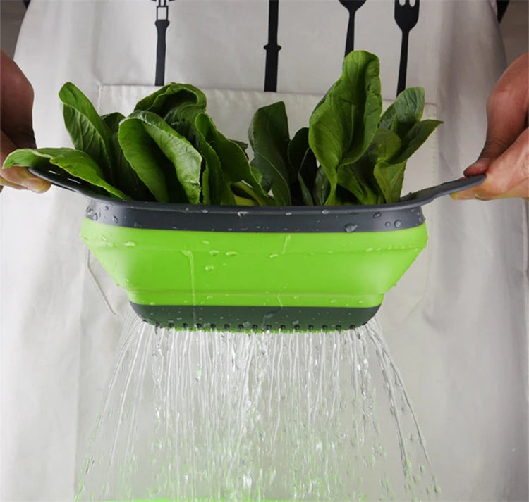 LMETJMA-colador plegable cuadrado de silicona para cocina, colador plegable para alimentos, verduras, frutas, escurridor JT39