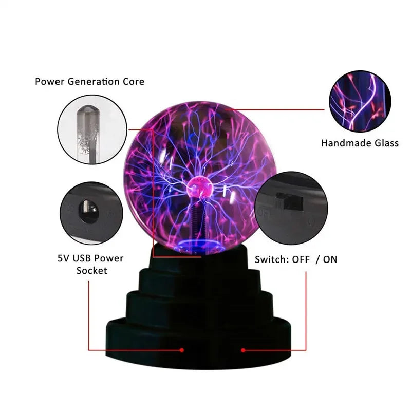 Lámpara mágica de bola de Plasma, luz LED nocturna de cristal táctil para decoración de dormitorio de niños, iluminación de ambiente para fiesta de Navidad, juguete de regalo de cumpleaños