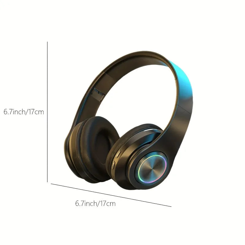 Auriculares inalámbricos sobre la oreja: cancelación activa de ruido, graves profundos, luz LED, diseño plegable portátil para música, deportes y juegos