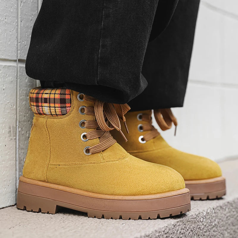 Botines de trabajo vintage para hombre con cordones y suela gruesa antideslizante