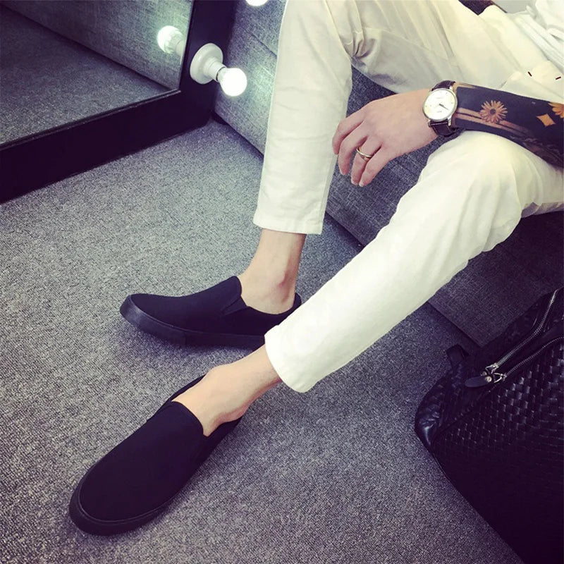 Zapatos sin cordones Cool Young Man Street calzado negro puro zapatos planos transpirables para hombre zapatos casuales de talla grande 45