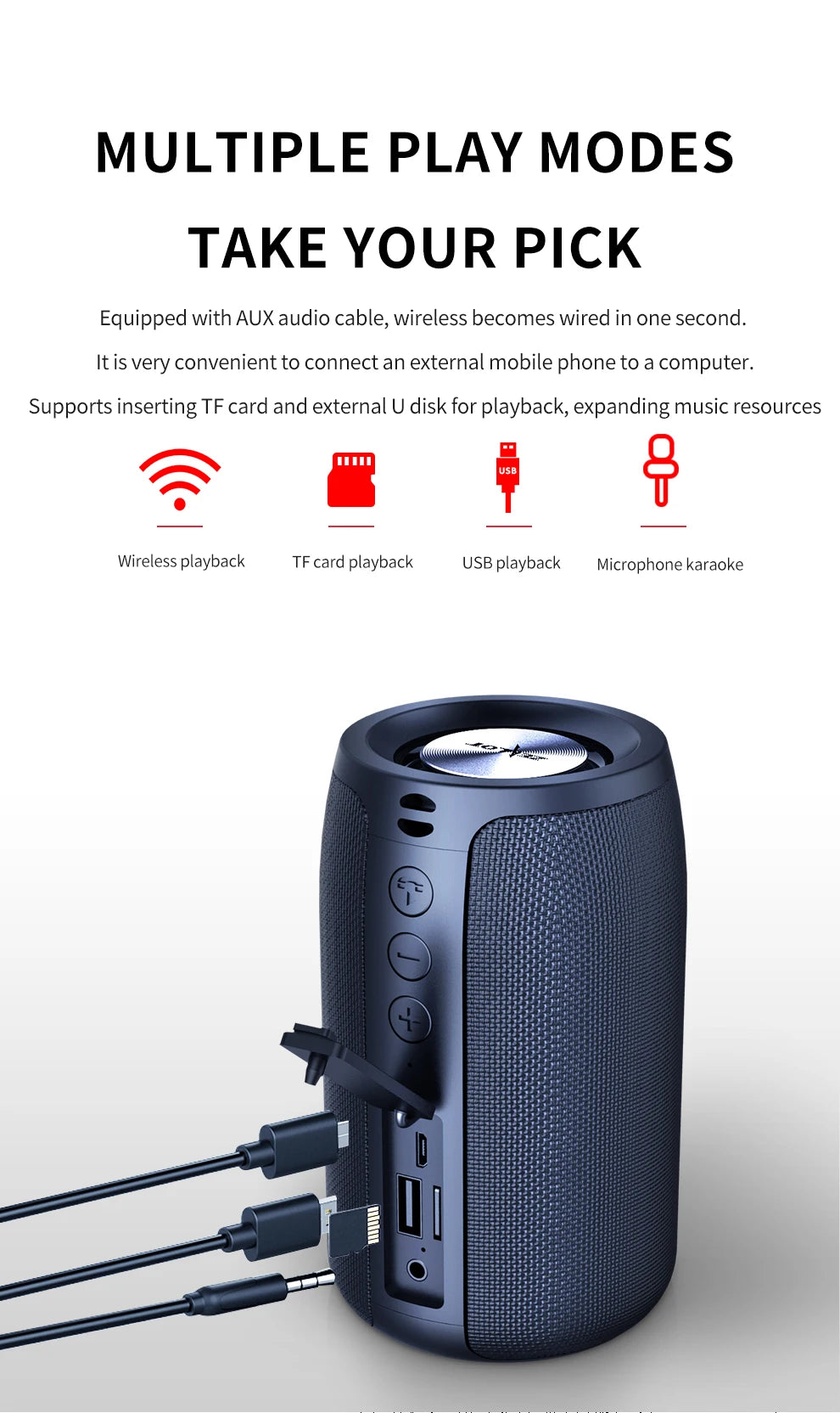 Altavoz inalámbrico Zealot-S32 para exteriores, Subwoofer portátil, resistente al agua IPX 6, emparejamiento Dual, batería de 1800mAh