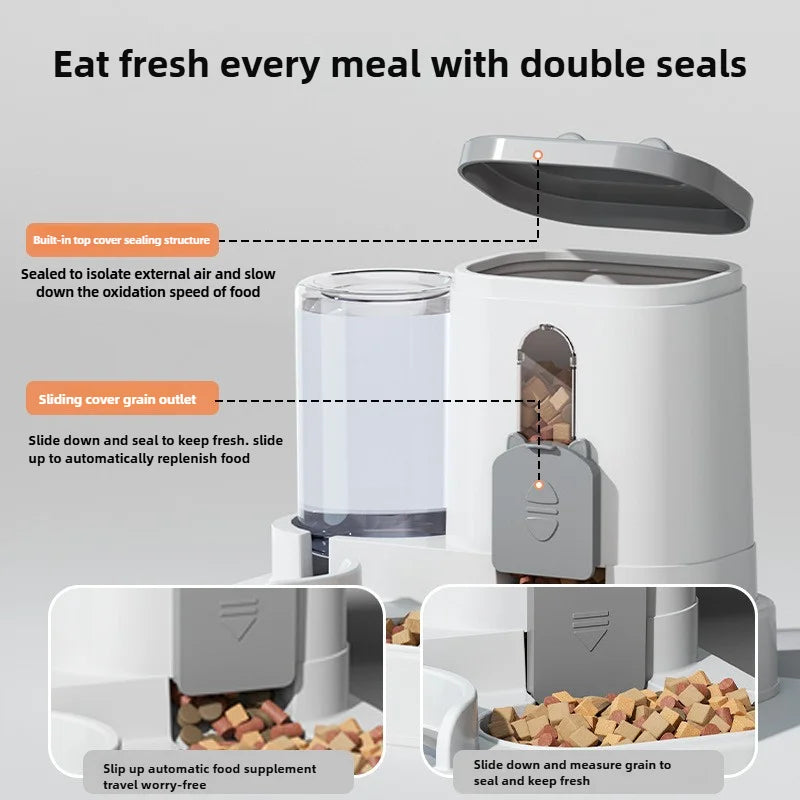 Cuenco para gatos, comedero automático con diseño a prueba de derrames con fuente de agua, dispensador de comida para mascotas para gatos pequeños, medianos y grandes