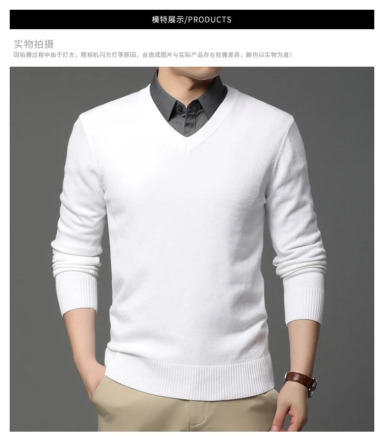 Suéter de Punto con Cuello en V para Hombre – Otoño Invierno