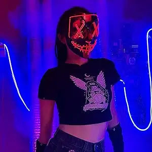 Máscara de Halloween Poptrend, máscara con luz LED, máscara aterradora para Festival, Cosplay, disfraz de Halloween, fiestas de disfraces, regalo de Carnaval