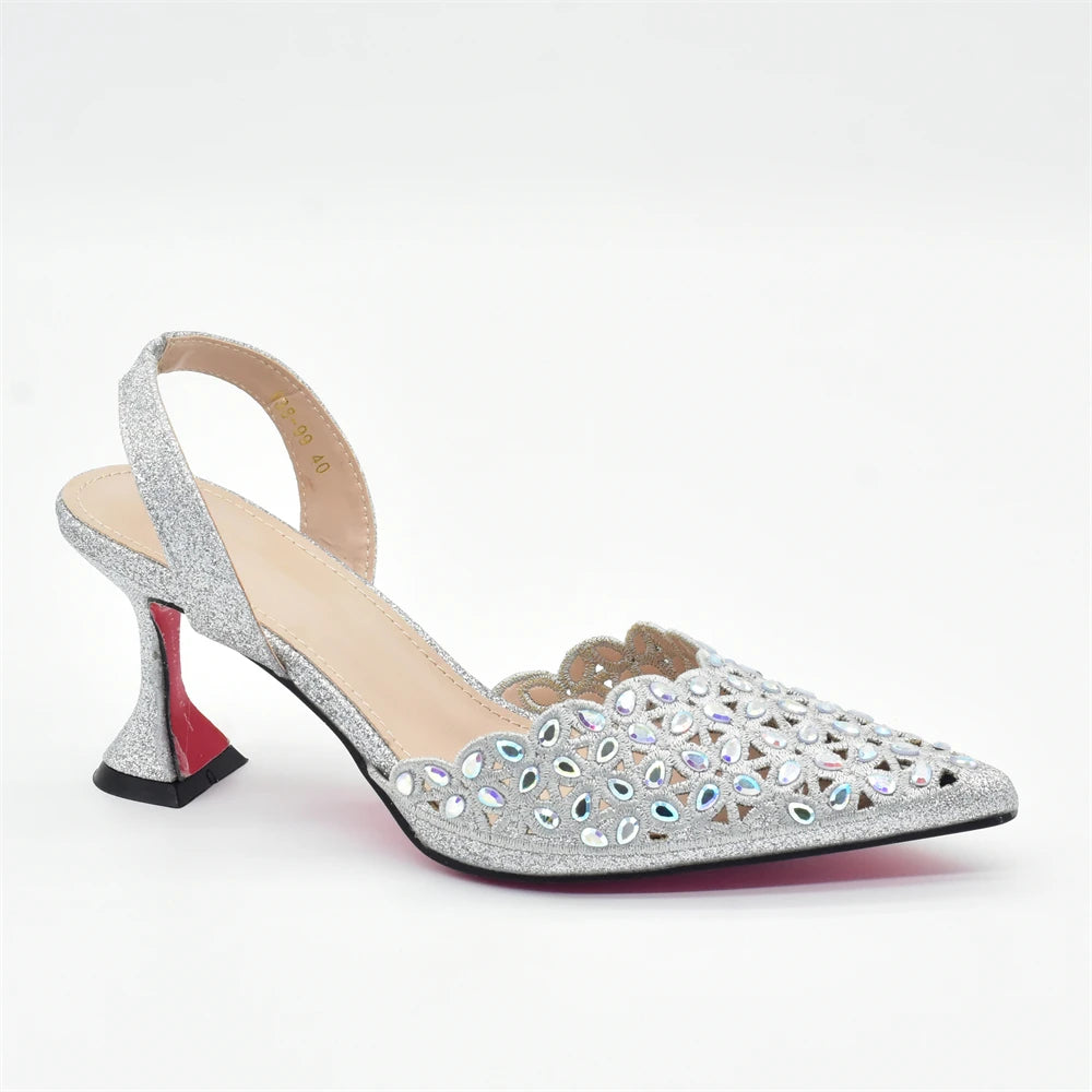 Zapatos y bolso de Color plateado para fiesta, boda, conjunto de zapatos y Bolsa de lujo para mujer, para fiesta de Nigeria, Italia, zapatos de tacón elegantes para mujer