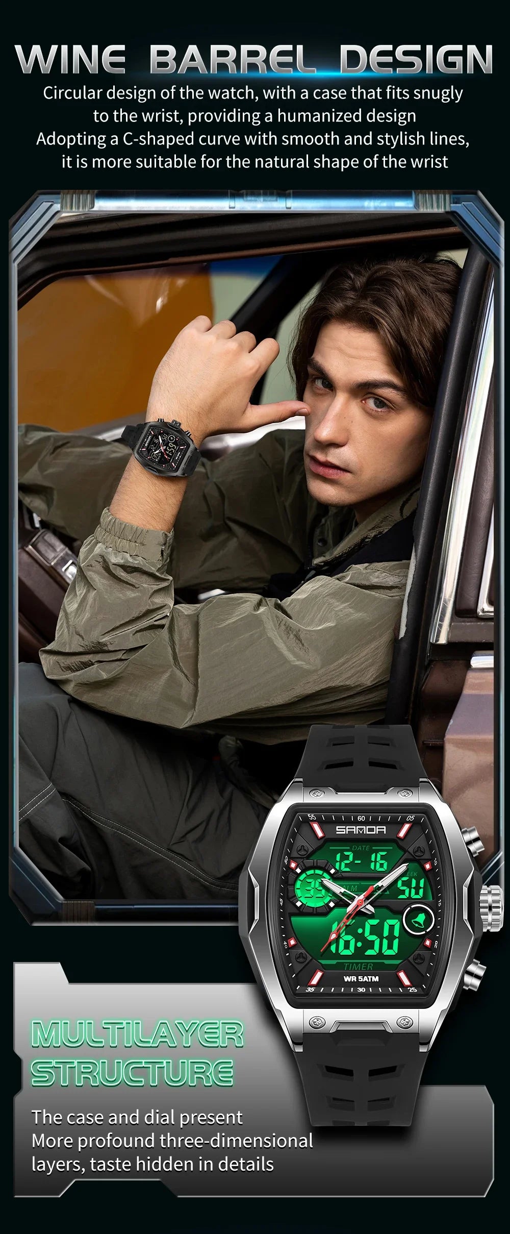 Reloj Deportivo Digital SANDA 6235 para Hombre con LED y Pantalla Dual