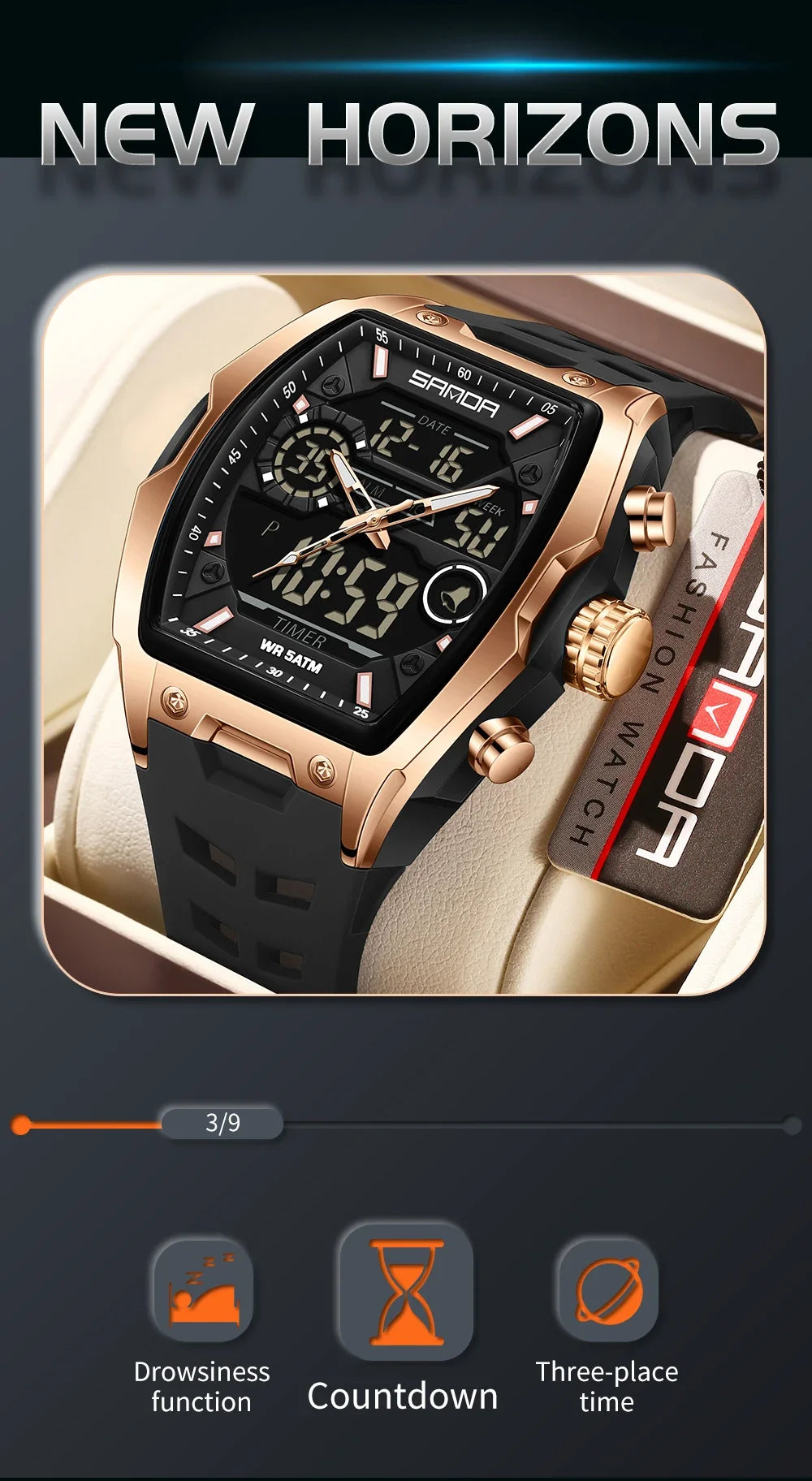 Reloj Deportivo Digital SANDA 6235 para Hombre con LED y Pantalla Dual
