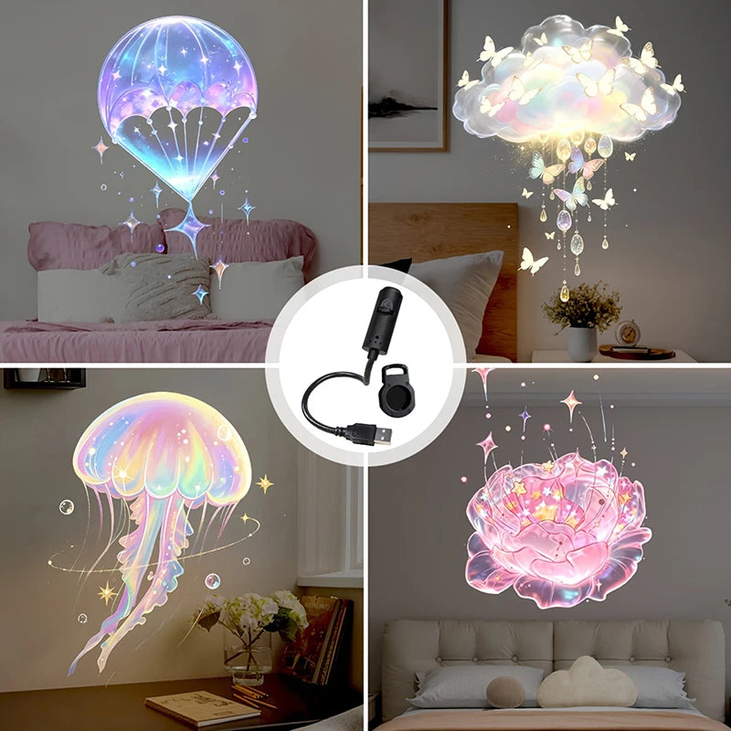 Lámpara Proyector LED USB Portátil con 10 Modos (Ballena, Mariposa, Medusa, Estrella de Mar) Proyector para Pared/Techo, Luz Nocturna, Regalo