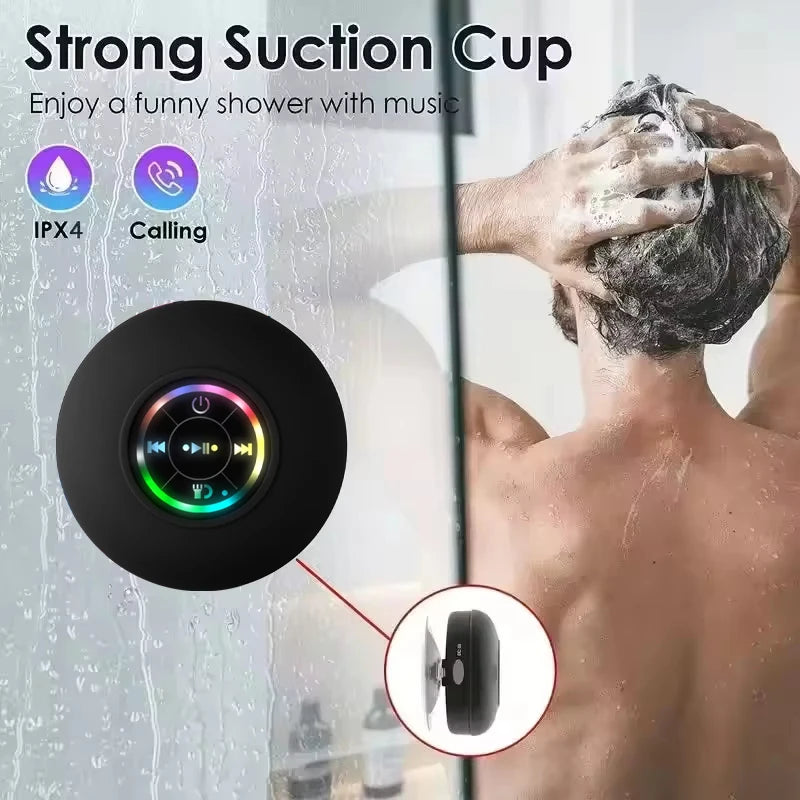 Parlante Bluetooth Impermeable con LED y Ventosa para Baño