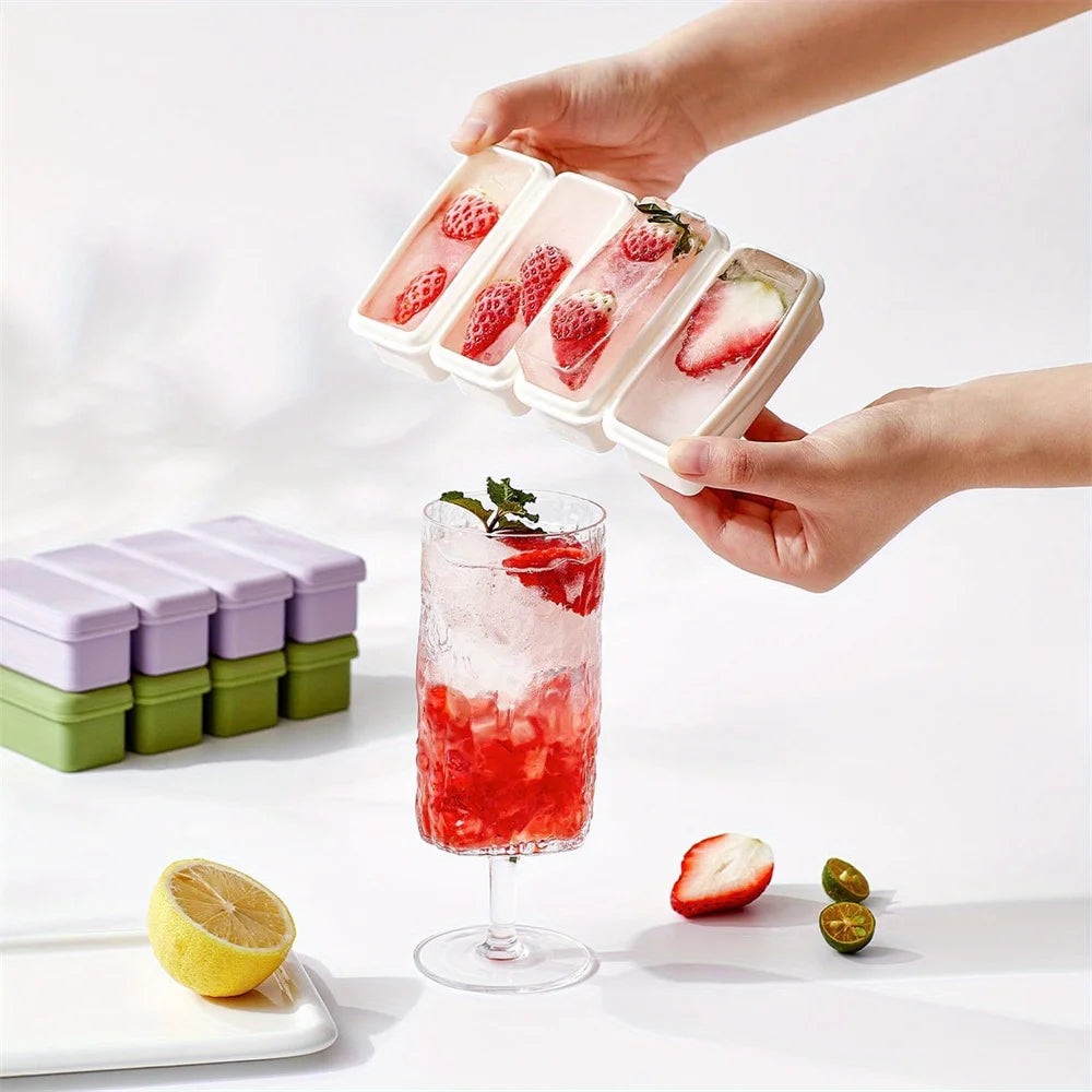 Bandejas de cubitos de hielo de silicona de 4 rejillas con tapa, molde para paletas casero, contenedor de congelación de alimentos para moldes de congelador para sopas y salsas