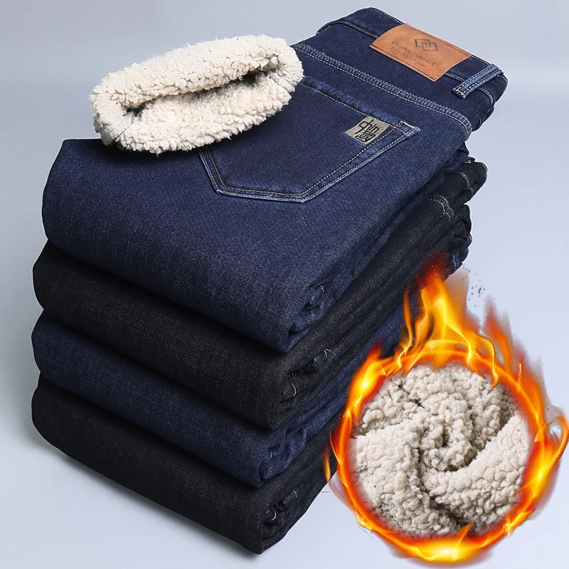 Pantalones Vaqueros Holgados para Hombre, Elásticos, con Forro Polar