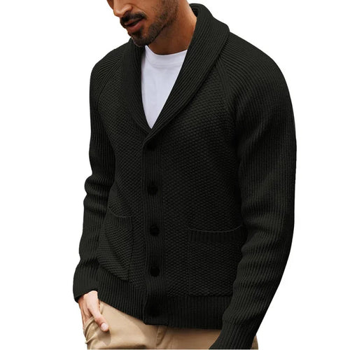 2025 Jersey nuevo de punto para hombre, cárdigan de manga larga con cuello abotonado y bolsillo, suéter informal de invierno para hombre