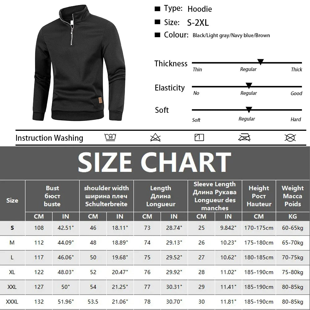 Otoño hombres cremallera pulóver cuello alto suéteres cálidos Color sólido manga larga moda masculina Casual sudadera diaria Top