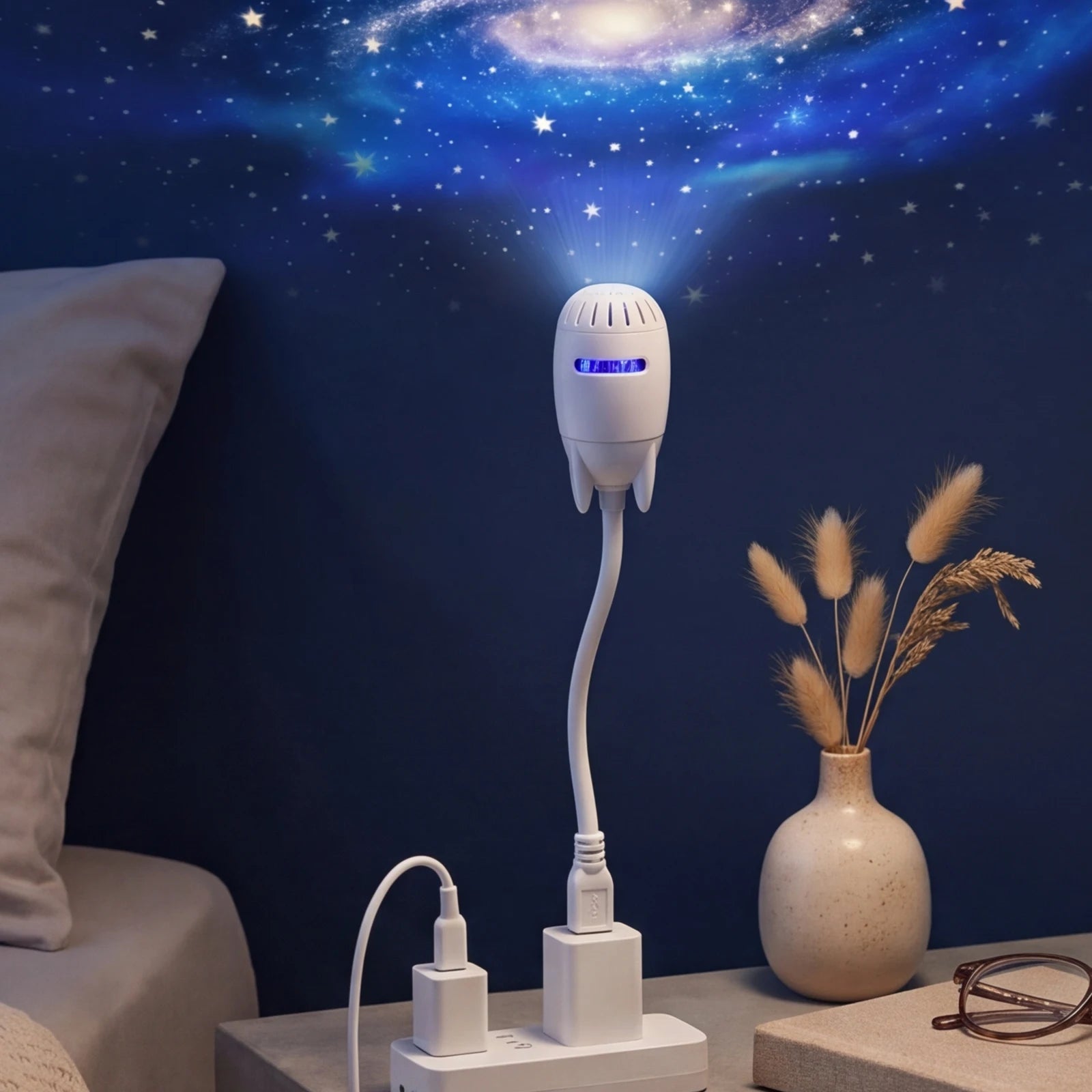 Luz Ambiental USB Portátil 360 °   Proyector de Atmósfera Ajustable, Lámpara de Proyección de Estrellas con Intensidad Regulable para Dormitorio y Mesita de Noche
