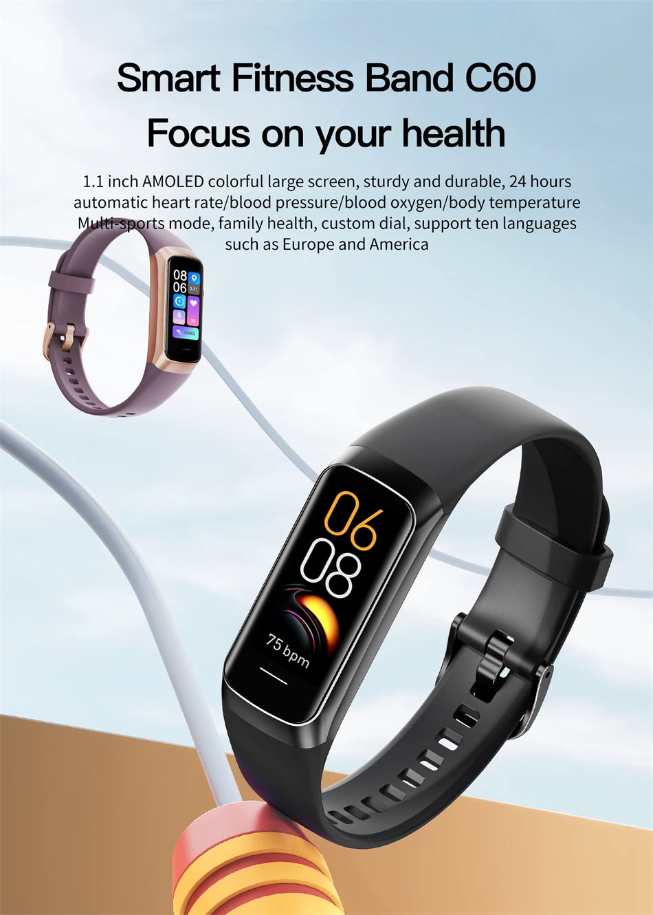 Reloj Inteligente AMOLED con Monitor de Temperatura