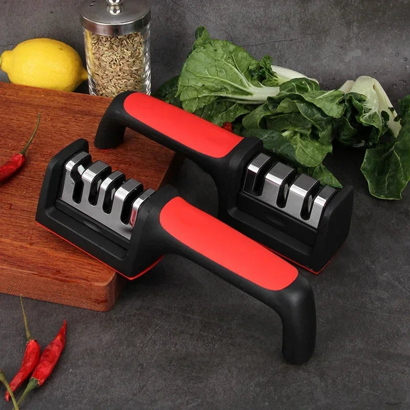 Afilador de Cuchillos de Cocina de 3 Segmentos, Multifuncional, Manual, 3/4 Usos, Piedra de Afilar Negra, Herramientas para Afilar Cuchillos
