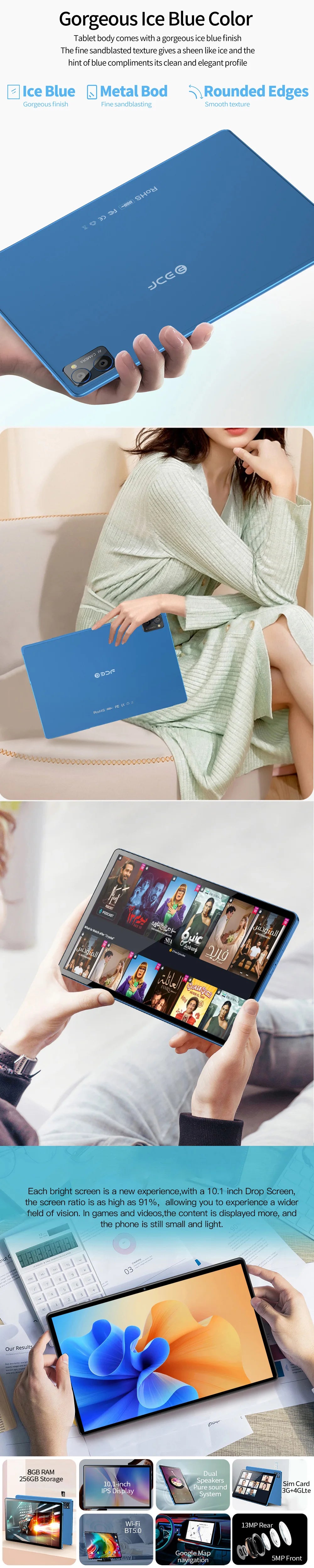 BDF-Y7 nuevo 5G Pad tabletas de 10,1 pulgadas Octa Core 8GB + 256GB ROM pantalla HD doble SIM cámaras duales Tablet Pc con teclado ratón
