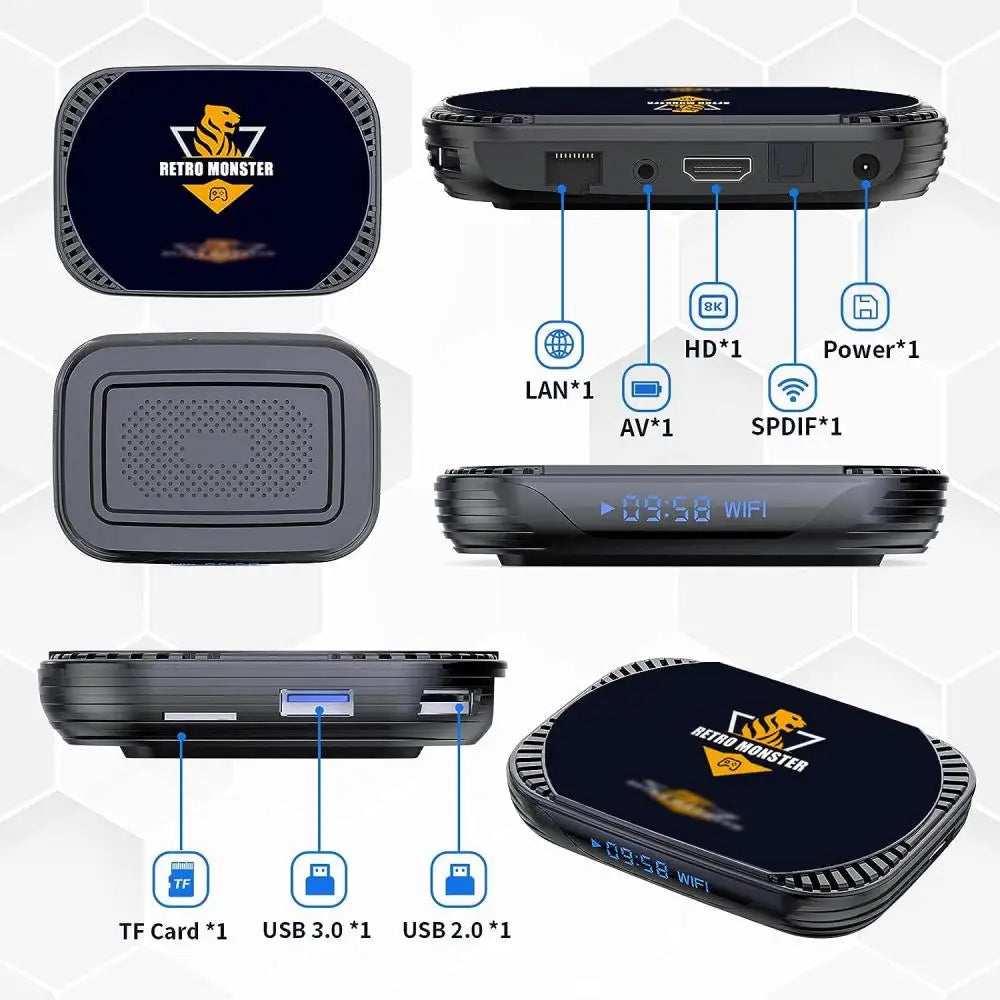 Consola de videojuegos Retro 4K S905X4, caja de juegos Retro Monster integrada, 48000 juegos para PSP/PS1/Sega Saturn/SNES Android 11,0 TV Box