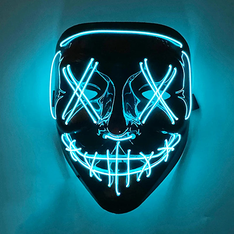 Máscara LED Inalámbrica Brillante para Halloween, Suministros para Fiestas, Máscara de Purge de Neón, Cosplay, Máscaras Faciales Luminosas, Accesorios para Carnaval y Festivales