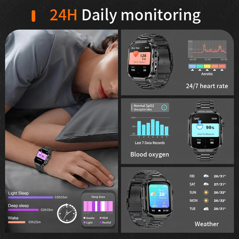 LIGE Reloj Inteligente Militar IP68 Linterna