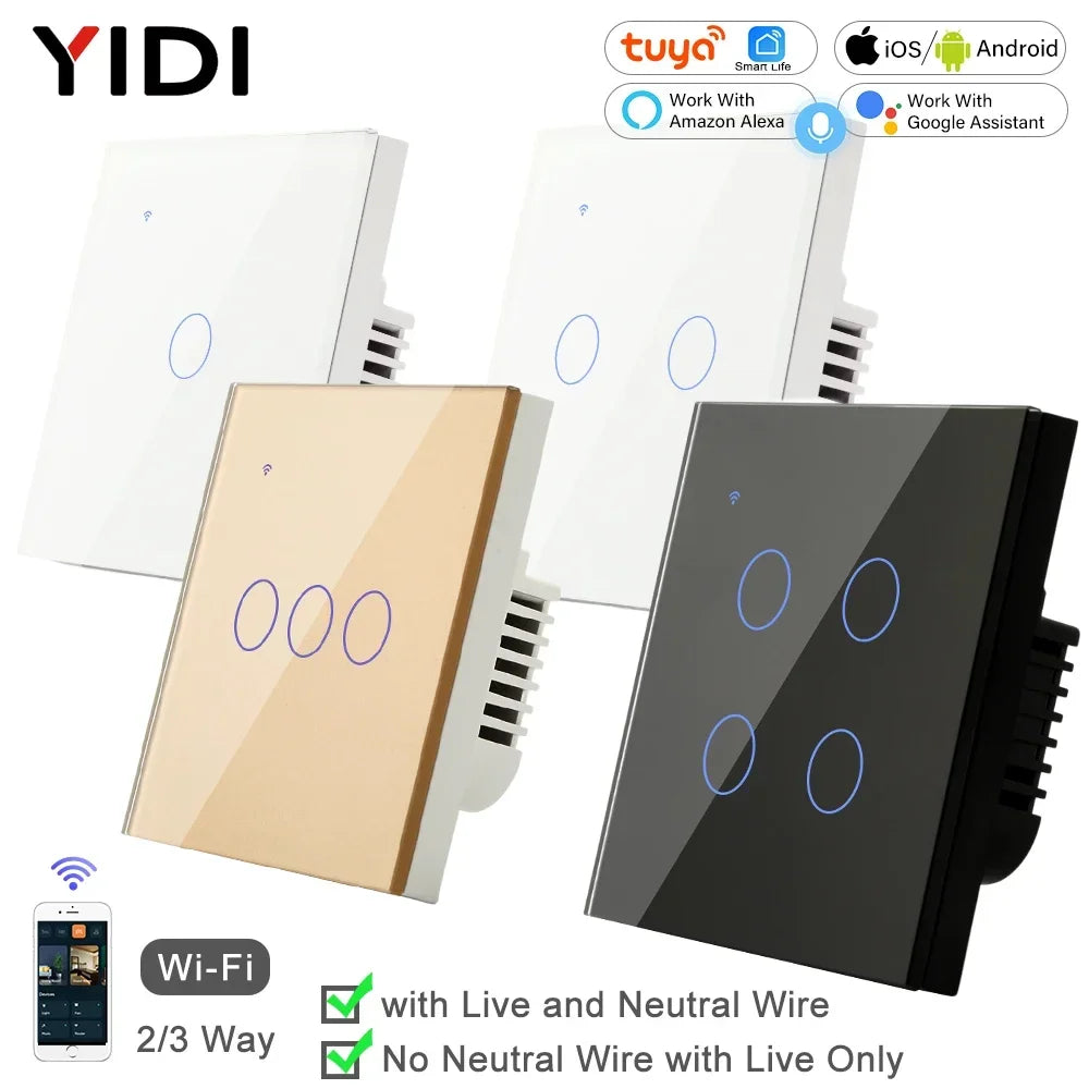 Interruptor inteligente de encendido y apagado con WiFi, dispositivo con botón de encendido de 220V, para pared, Alexa, Google Home, sin cable neutro, UE, dos vías
