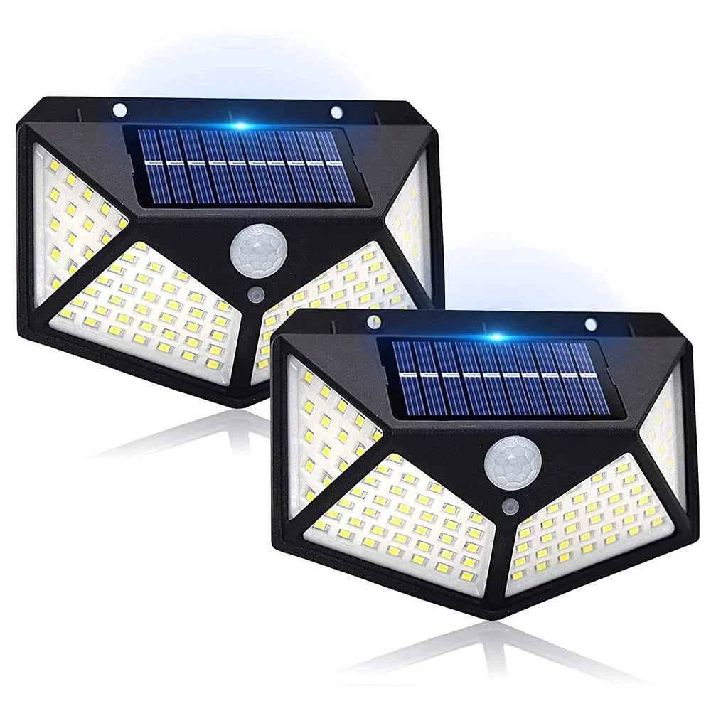 Lámpara Solar de Pared con Sensor de Movimiento PIR de 100 LED, Lámpara Solar Exterior Impermeable, Lámpara de Calle con Energía Solar, Decoración de Jardín