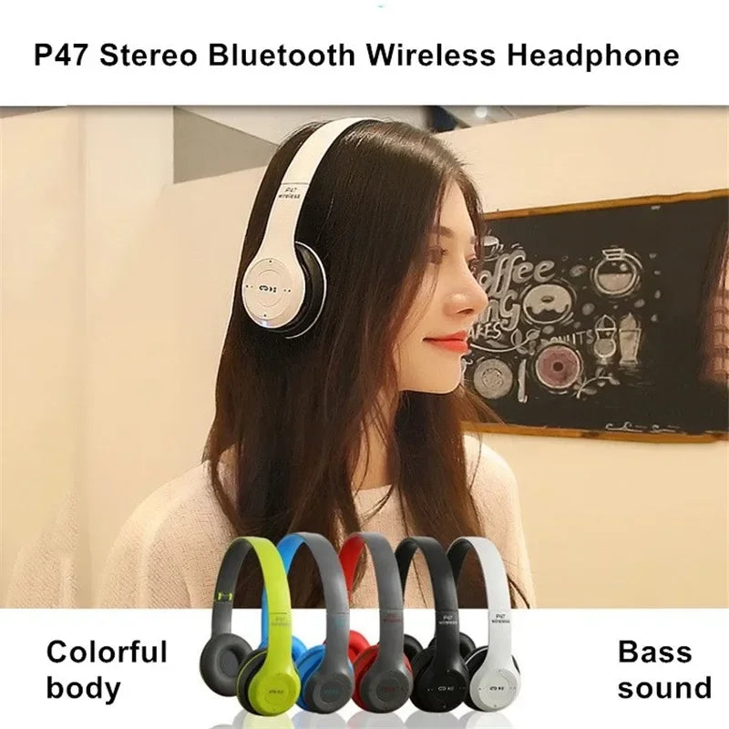 Auriculares Estéreo P47, Auriculares Bluetooth 5.0 Plegables, Auriculares Inalámbricos Deportivos para Exteriores para iPhone, Samsung, PC, Accesorios para Juegos