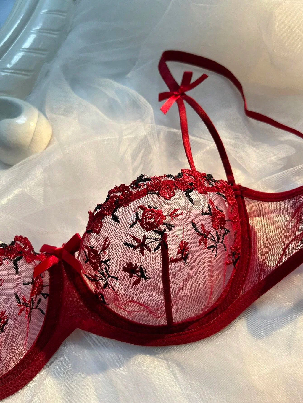 Conjunto de Sujetador y Braguitas con Bordado Floral para Mujer