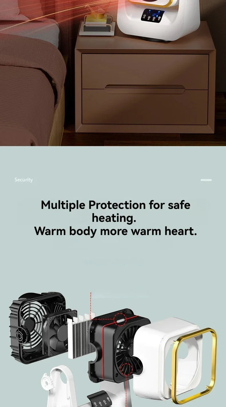 Mini calentador eléctrico para el hogar y dormitorio, pequeño y portátil, con protección contra vuelcos y sobrecalentamiento.