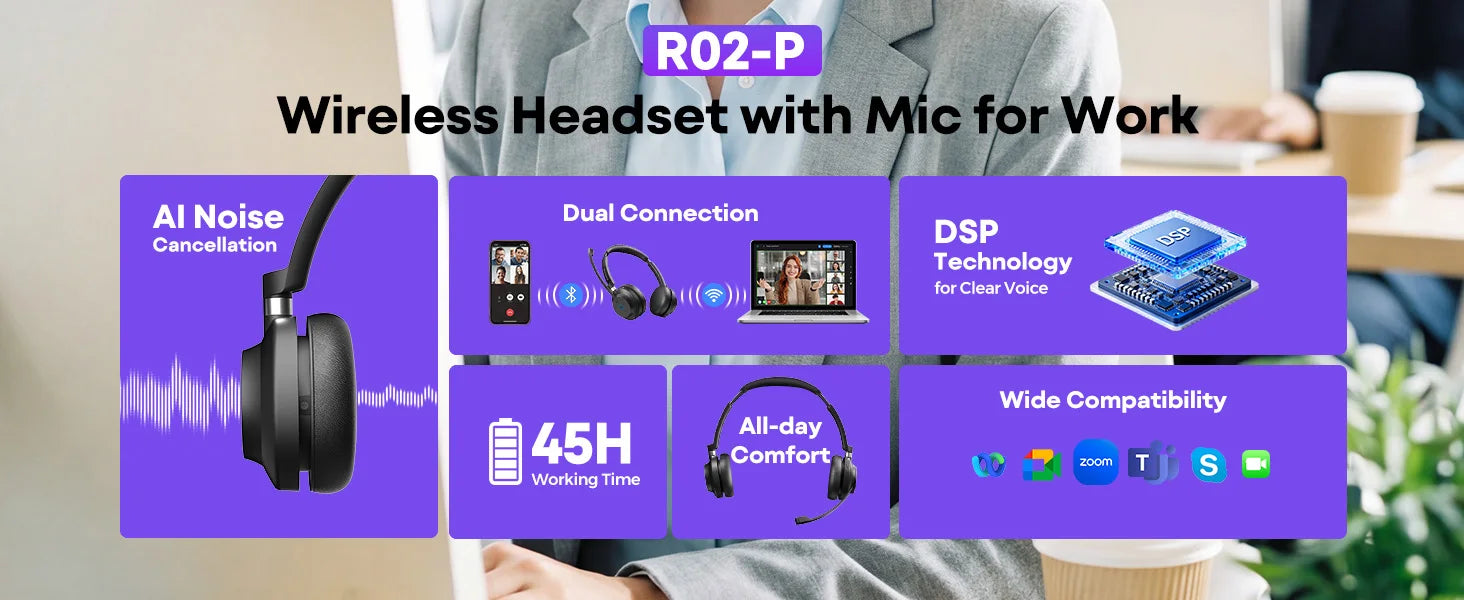 Rownfusny Auriculares Bluetooth Dongle USB Call Center