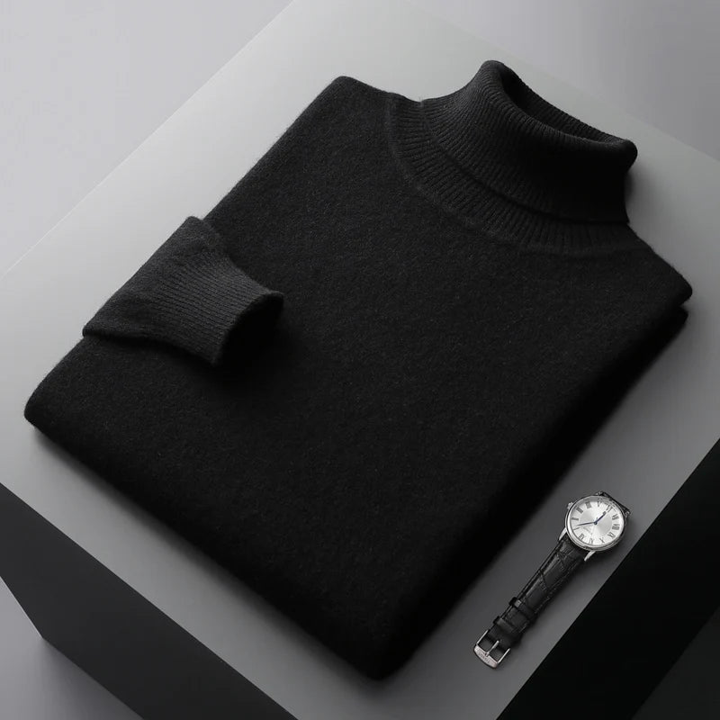 Suéter de Lana Merino para Hombre – Cuello Tortuga, Tejido Grueso