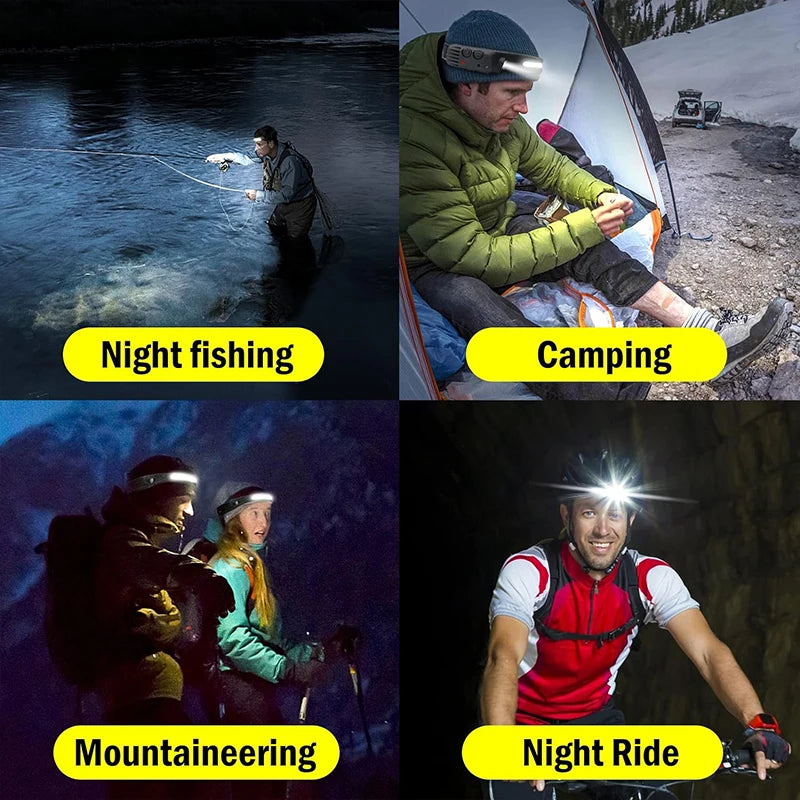 Linterna frontal con Sensor, linterna LED recargable por USB XPE + COB, linterna impermeable para acampar, linterna de pesca, 1/2/3/4/5/8/10 Uds.