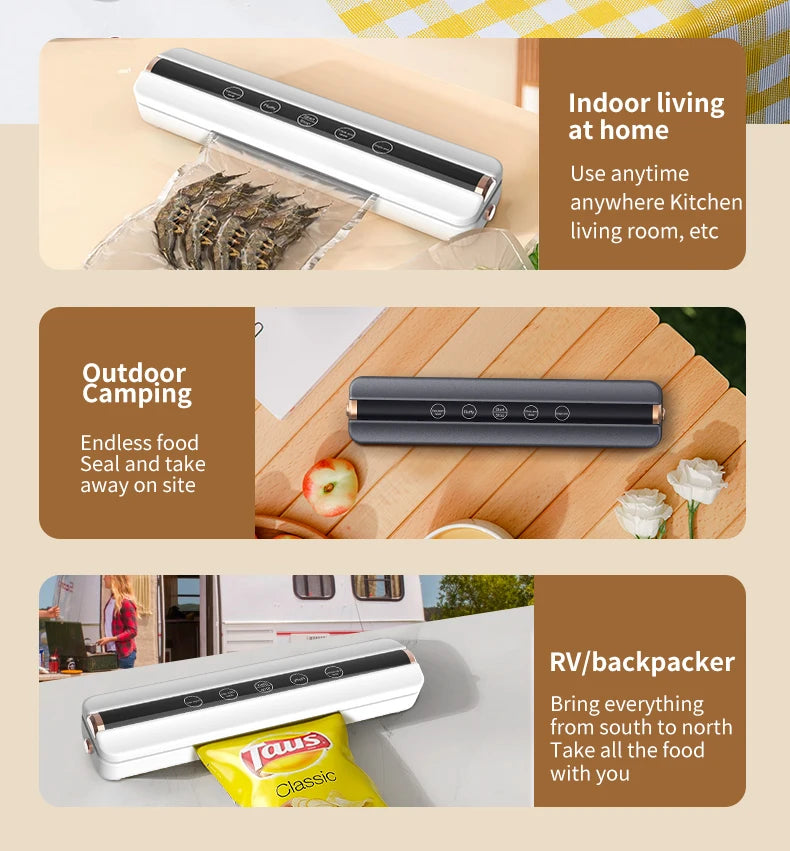 Máquina automática de sellado de aire al vacío para alimentos, sellador al vacío inalámbrico USB para el hogar, 1500mAh, 62KPa, tienda de succión al vacío de alimentos