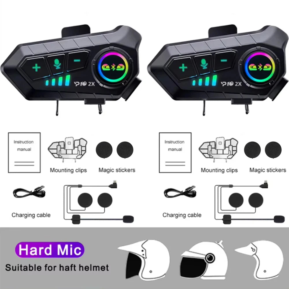 Kebidumei YP10 2X inalámbrico Bluetooth 5,3 motocicleta casco intercomunicador auriculares impermeable 300 m Intercomunicador altavoz auricular