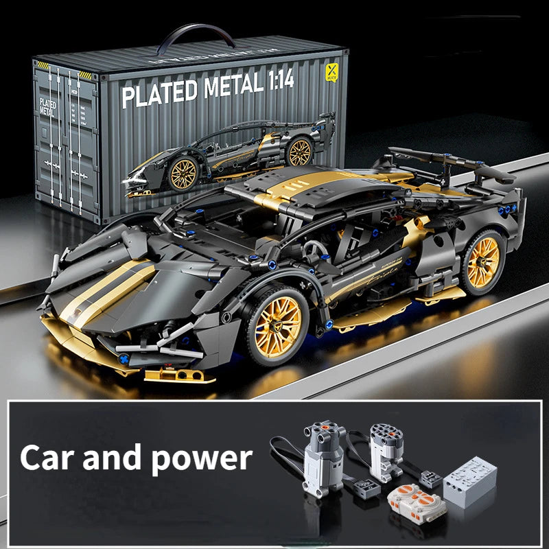 Tecnología 1:14 supercoche negro, bloques de construcción de carreras, coche de ladrillo ensamblado, juguete para regalo para niños, regalo de cumpleaños