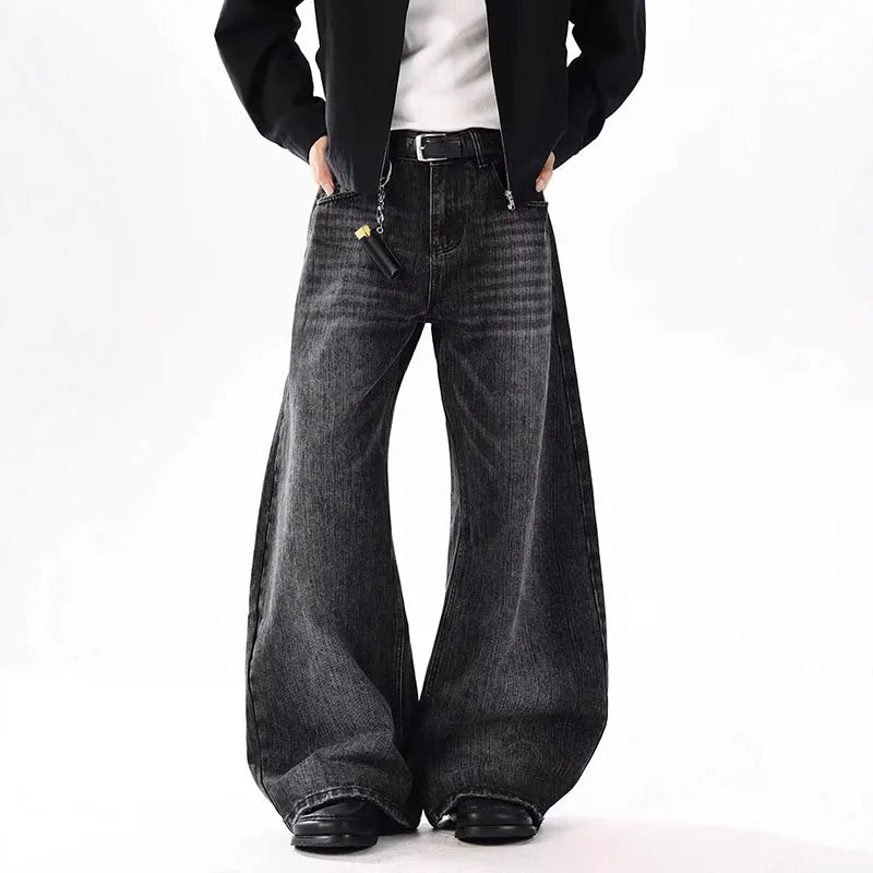 Pantalones Vaqueros Coreanos Estampado Bambú para Hombre, Pierna Ancha