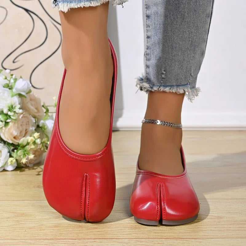 Zapatos Planos de Mujer con Punta Dividida y Ajuste Ancho, de Cuero PU, Sin Cordones, Cómodos y Casuales para Oficina, Primavera/Verano