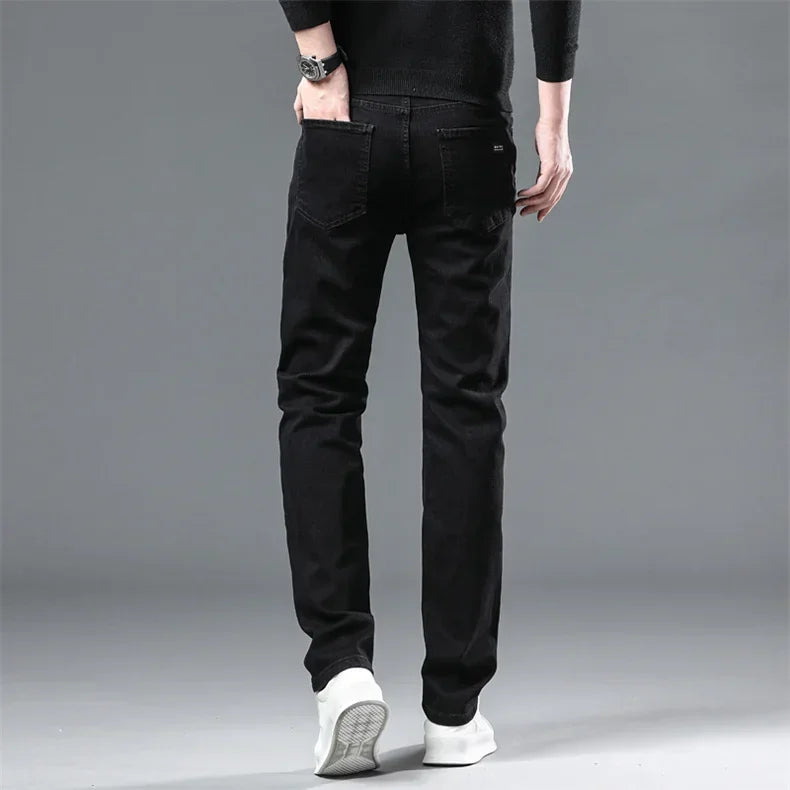 Pantalones Vaqueros Negros Elásticos de Terciopelo para Hombre, Talla Grande
