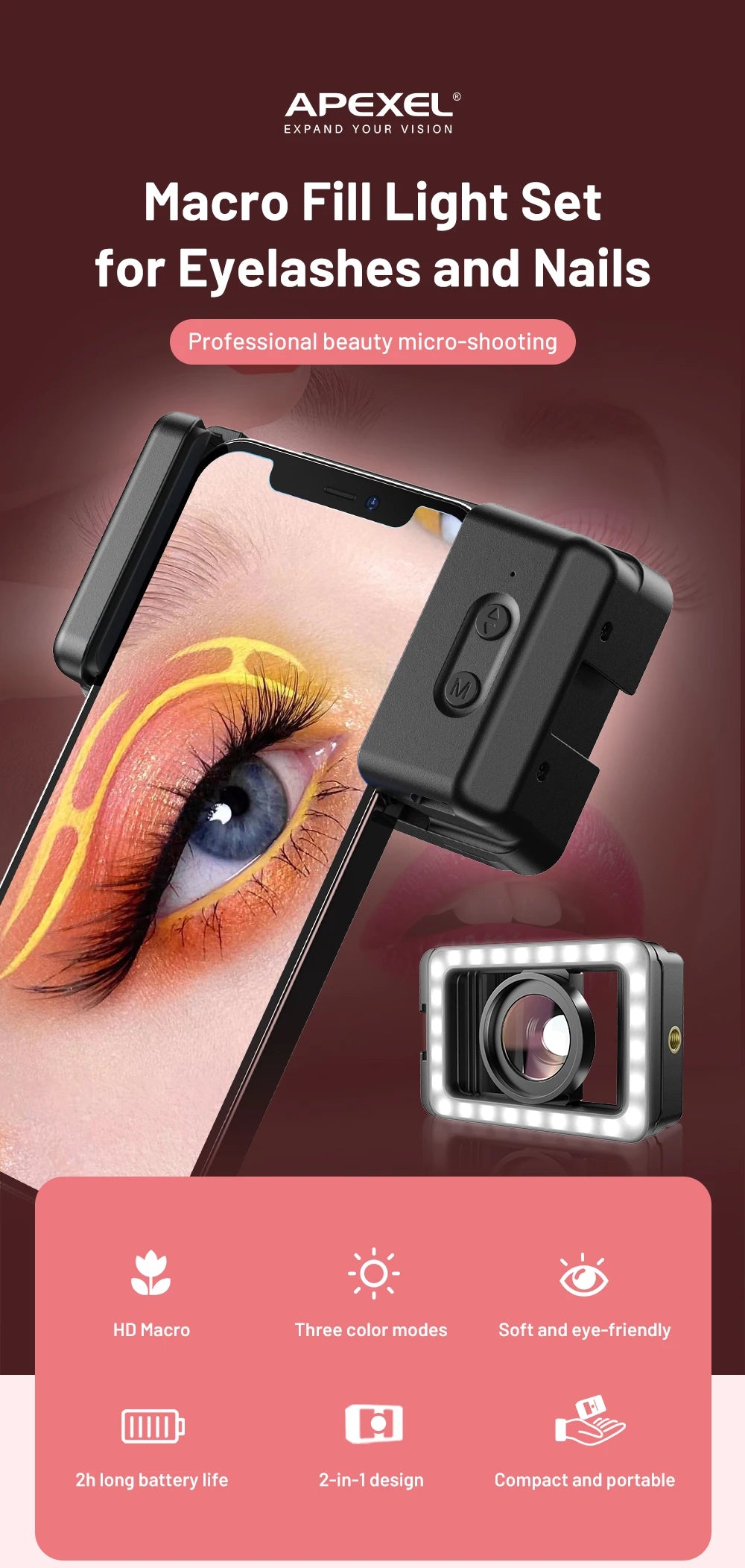 Lente Macro 15X APEXEL con Luz LED para iPhone y Samsung