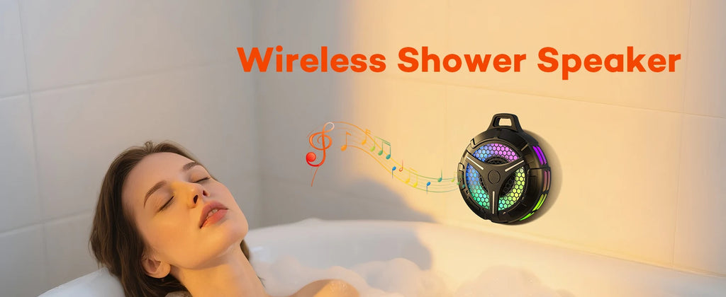 Altavoz Bluetooth, altavoz de ducha con sonido estéreo, altavoces impermeables IPX7, altavoz portátil con ventosa y gancho, luces LED