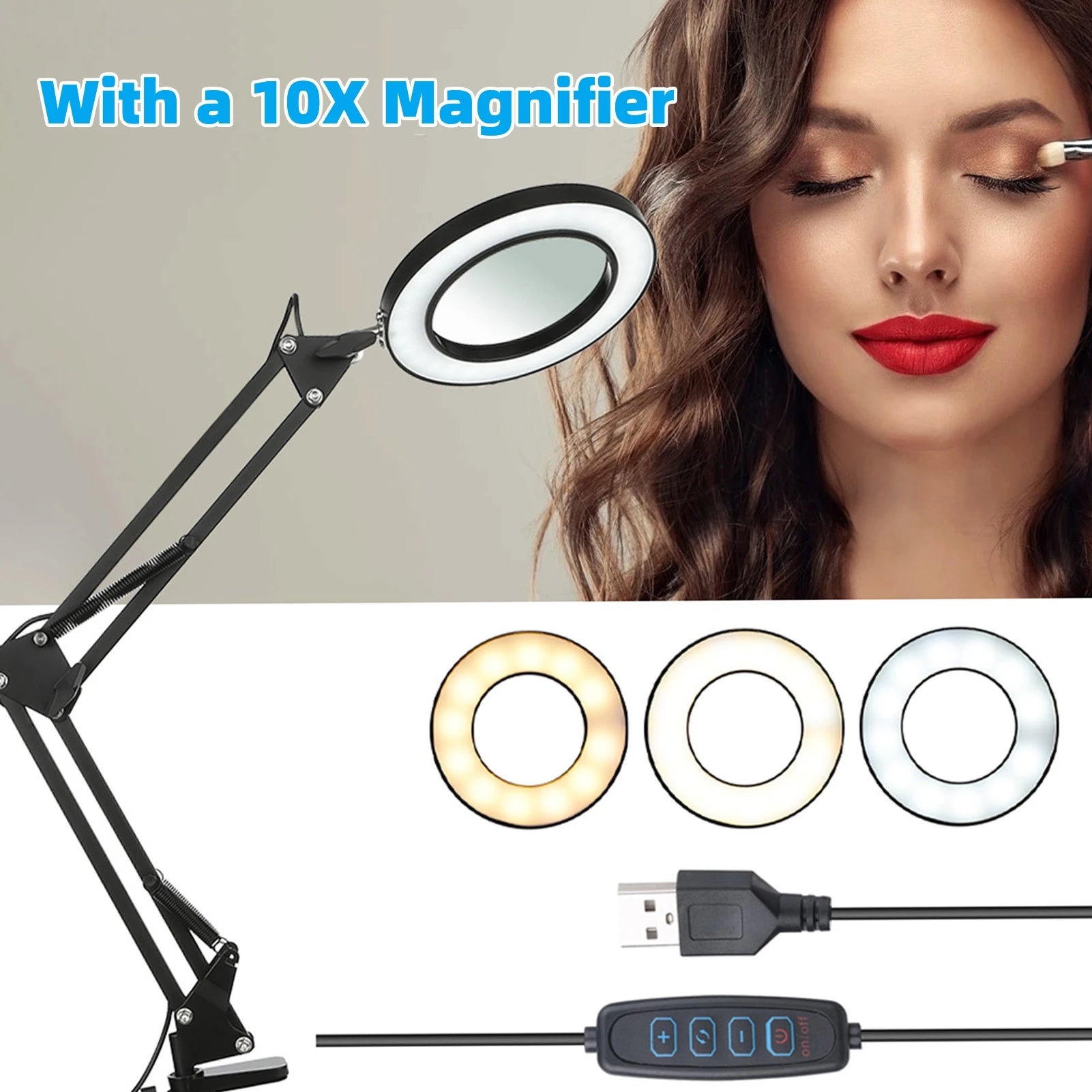 Lupa Iluminada de 72 LED 8X/10X NUEVA con USB, 3 Colores de Luz LED, para Soldadura, Reparación, Lámpara de Mesa, Cuidado de la Piel y Belleza