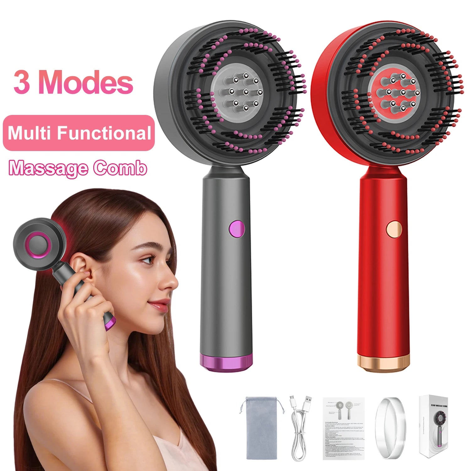 Peine de masaje con vibración eléctrica, terapia de luz roja, masaje para el crecimiento del cabello, cepillo para el cuero cabelludo, aplicador de aceite líquido anticaída, cuidado del cabello