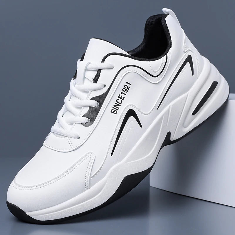 Zapatillas deportivas impermeables de cuero con suela gruesa para hombre