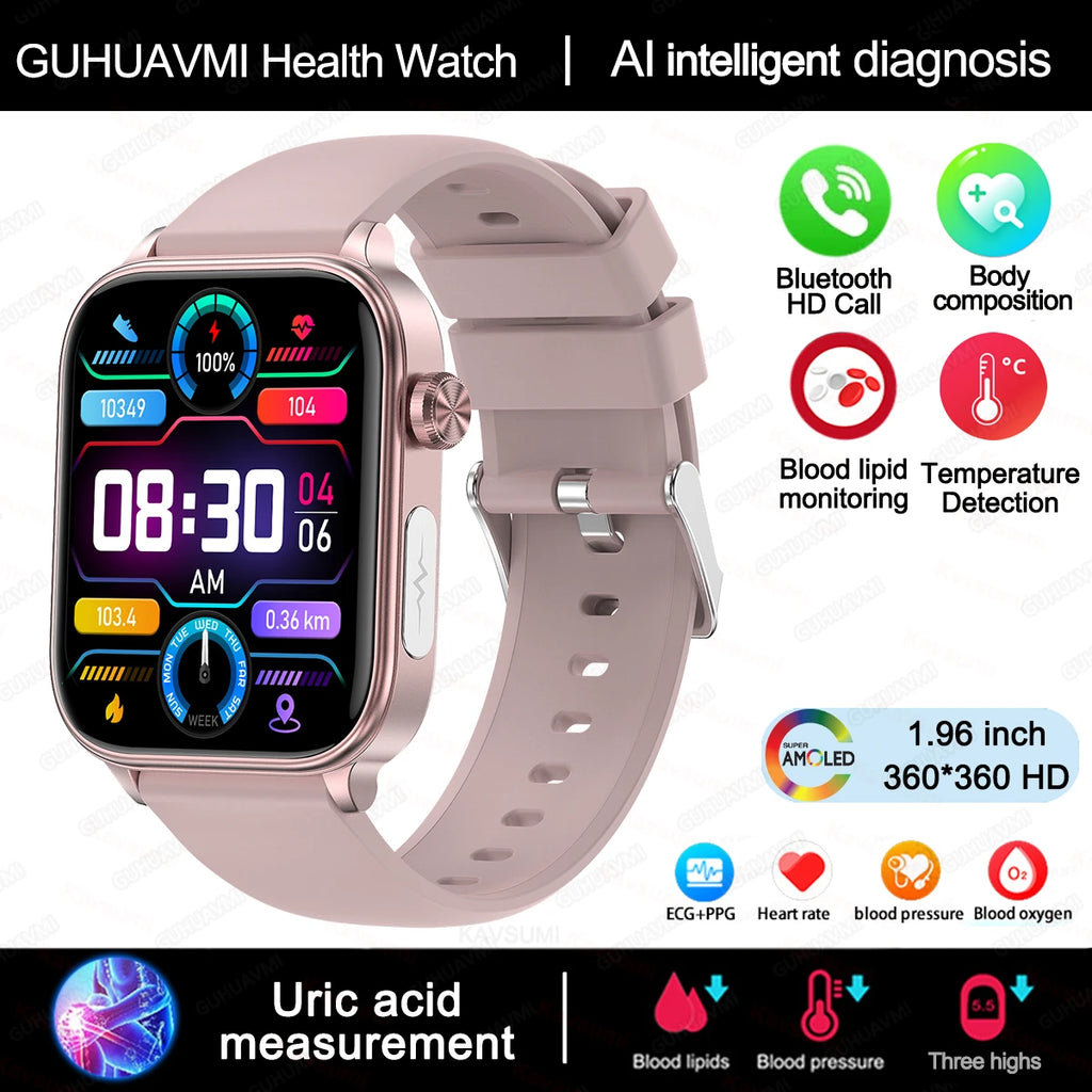 2025 nuevo reloj inteligente con monitoreo ECG + PPG para mujeres, presión arterial, lípidos en sangre, ácido úrico, rastreador de salud Menstrual para mujeres, relojes inteligentes
