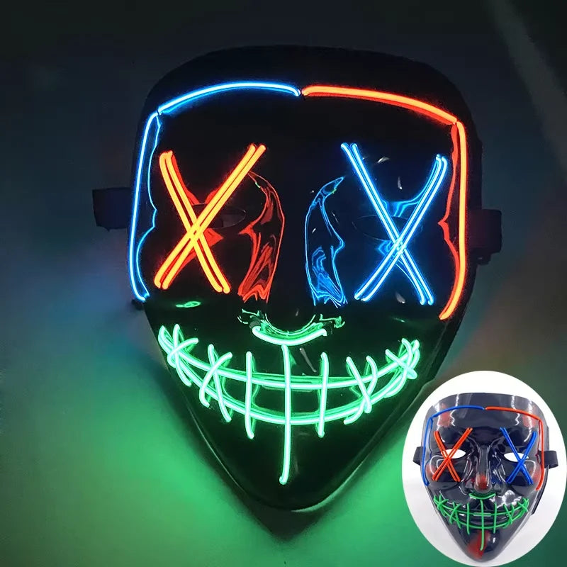 Máscara LED inalámbrica de neón y guantes de fibra óptica, máscara brillante en la oscuridad para Halloween, carnaval, cosplay, bar, fiesta de cumpleaños