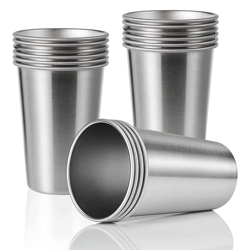 LMETJMA-vasos de pinta de acero inoxidable de 500ML, vasos de agua irrompibles, vasos de Metal reutilizables apilables para niños, viajes JT66