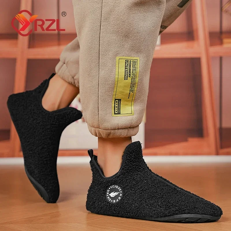 YRZL, zapatos de algodón de invierno para hombre, zapatillas ligeras sin cordones de alta calidad, mocasines de algodón de felpa para interiores, zapatos cálidos Unisex